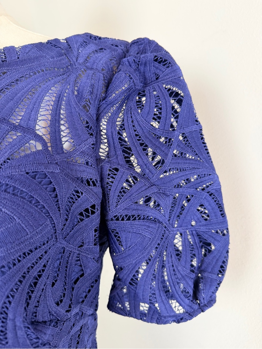 Kay Unger Royal Blue Lace Dress with Puff Sleeves Size 6 NWT Bridal Evening Wear - Picture 7 of 12